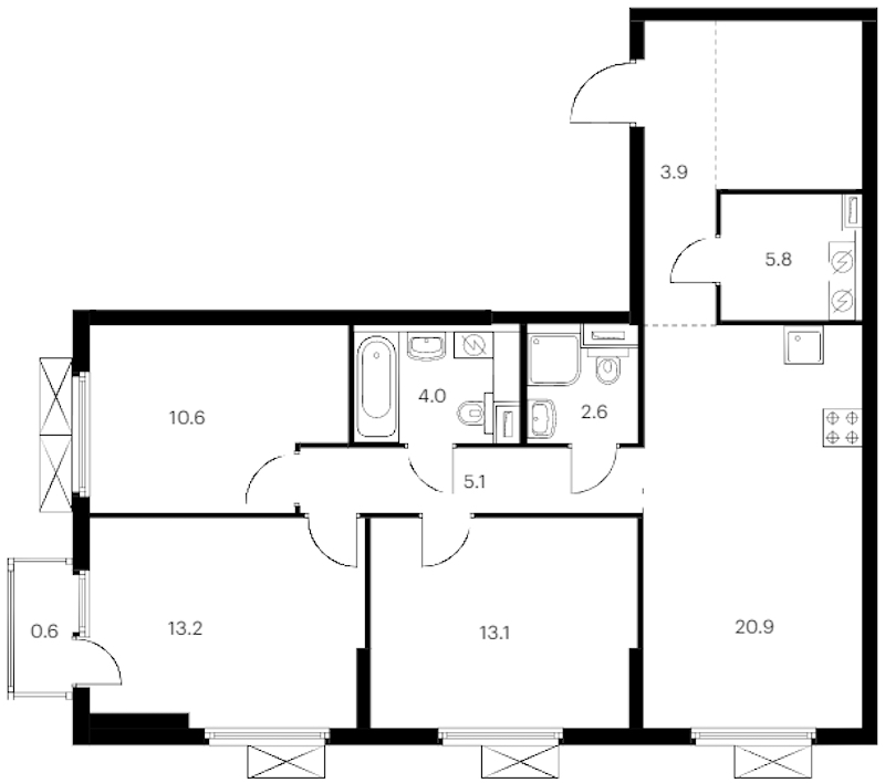 3-комнатная квартира 85.1 м², 12/14 эт., ЖК «Витебский парк»